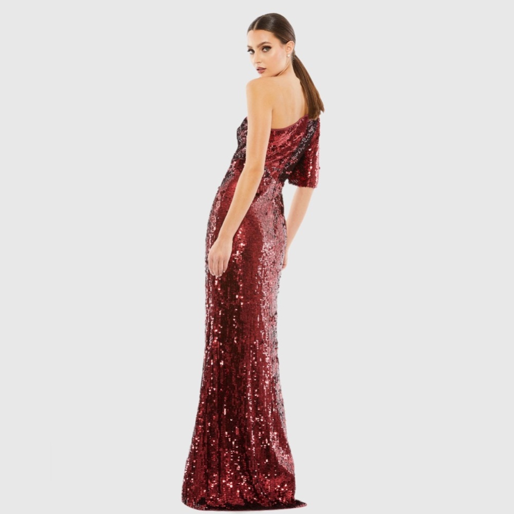 Red One Shoulder Sequin Evening Gown Mac duggal 93540 $598 - Picture 3 of 3